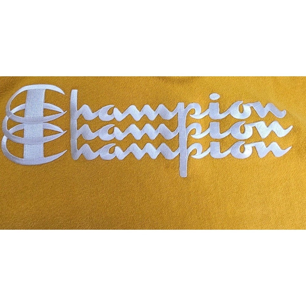 Champion Reverse Weave Spell Out Hoodie Sweatshirt Yellow Size XL UNISEX‎